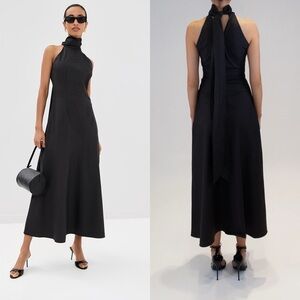 New NWT Azeeza Faye Poplin Halter Midi Dress in Black Size Small